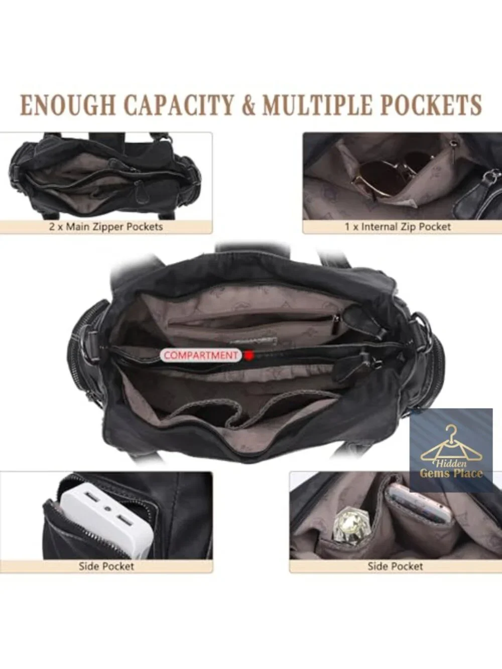 Vegan Leather Hobo Tote Bag with Crossbody Strap